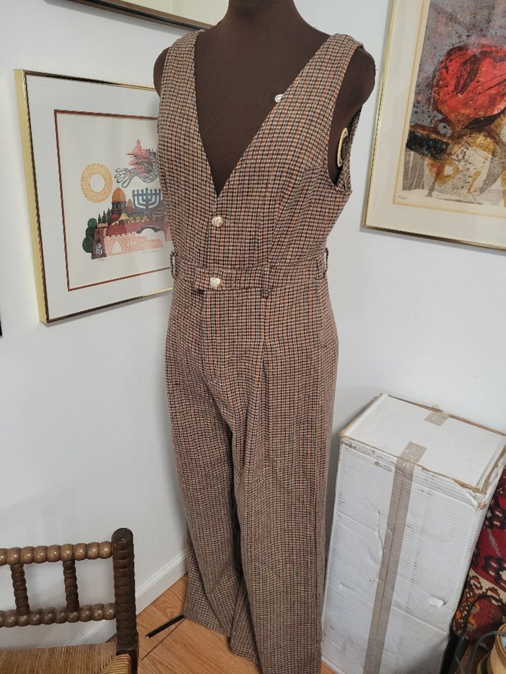 Shein Wide Leg Plaid Jumpsuit Vintage Look